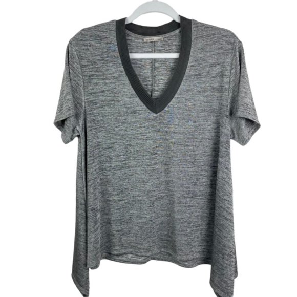 Zara W/B Collection Womens S Black Gray Top Asymmetrical Hem Stretchy V-Neck - Picture 1 of 7